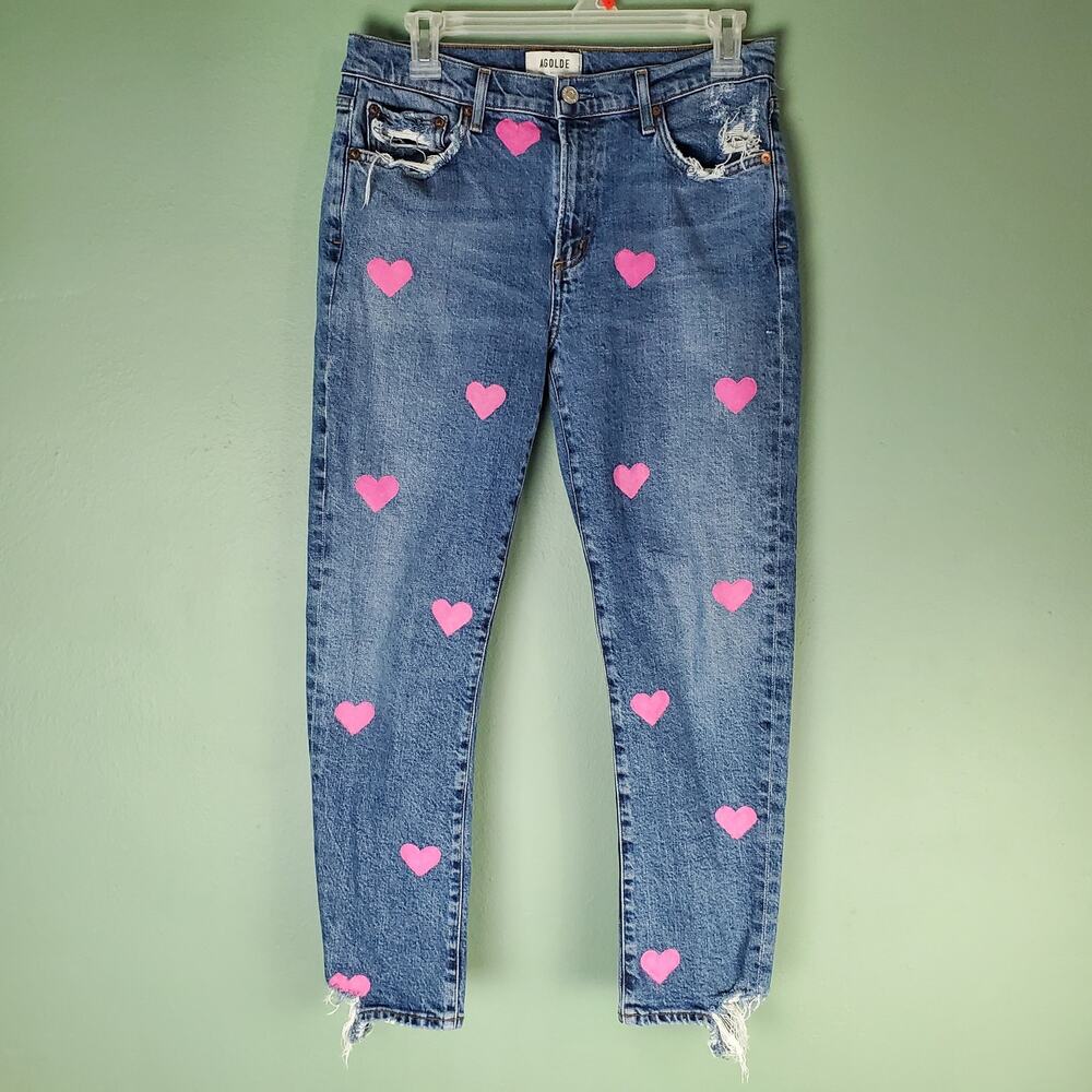 AGOLDE Women's Pink Heart Distressed Denim Jeans Size 29